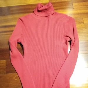 Sutton Studio coral ribbed turtleneck